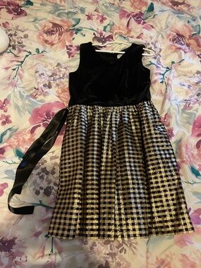 The Children's Place Black and Gold Gingham Holiday Dress